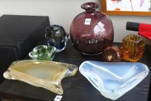 MCM ART GLASS VASES, BOWLS AND CANDLEHOLDERS