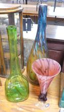 THREE ART GLASS VASES AND BOWL