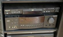 ELECTRONIC COMPONENTS IN CABINET AND PAIR OF TOWER SPEAKERS