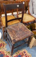 THREE ANTIQUE CHAIRS AND FOOTSTOOL