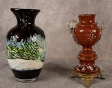 TWO GLASS VASES