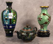 CHINESE CLOISONNE TEAPOT AND TWO VASES