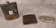 FLASK, CIGARETTE CASE AND SNUFF BOX