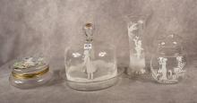 FOUR PIECES OF MARY GREGORY GLASS