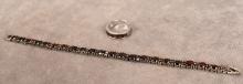 STERLING GARNET TENNIS BRACELET AND RING