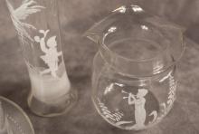 FOUR PIECES OF MARY GREGORY GLASS