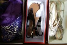 BOX LOT OF SHOES, PURSES, ETC.