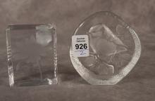 TWO SIGNED CRYSTAL PAPERWEIGHTS