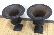 PAIR OF CAST IRON GARDEN URNS