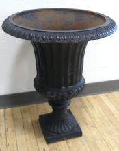 PAIR OF CAST IRON GARDEN URNS
