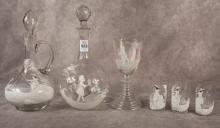 MARY GREGORY DECANTERS AND GLASSES