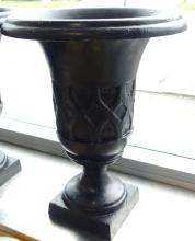 SET OF THREE CAST IRON GARDEN URNS