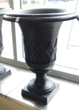 SET OF THREE CAST IRON GARDEN URNS