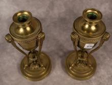PAIR OF GILDED BRONZE URNS/CANDLESTICKS
