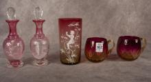 FIVE PIECES OF ANTIQUE GLASS