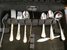 STAINLESS FLATWARE AND TWO PLATTERS