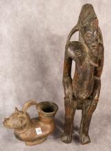 AFRICAN CARVING AND POTTERY VESSEL