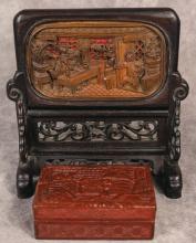 CHINESE SHAVING MIRROR AND CINNABAR BOX