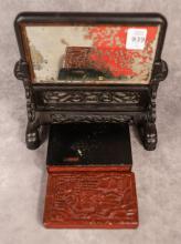 CHINESE SHAVING MIRROR AND CINNABAR BOX