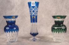 THREE VAL ST. LAMBERT OVERLAY CRYSTAL VASES