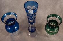 THREE VAL ST. LAMBERT OVERLAY CRYSTAL VASES