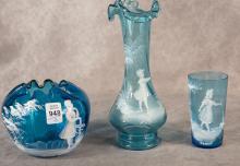 THREE PIECES OF MARY GREGORY GLASS