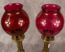 PAIR OF BRASS "CANDLESTICK" OIL LAMPS