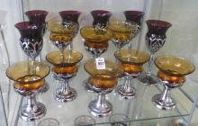 MCM COLOURED GLASS AND SILVER PLATE STEMWARE