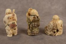 THREE JAPANESE IVORY NETSUKES