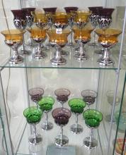 MCM COLOURED GLASS AND SILVER PLATE STEMWARE