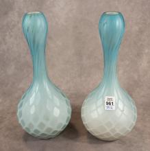 PAIR OF QUILTED SATIN GLASS VASES