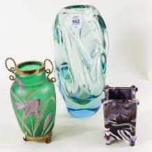 THREE GLASS VASES