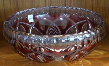 LARGE BOHEMIAN OVERLAY CRYSTAL BOWL