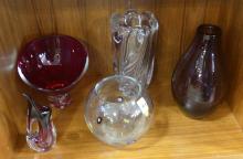 FIVE ART GLASS VASES