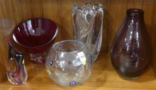 FIVE ART GLASS VASES
