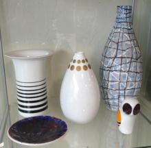 THREE VASES, DISH AND FIGURINE