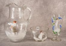 THREE PIECES OF MARY GREGORY GLASS