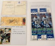 3 AUTOGRAPHS AND UNUSED BASEBALL TICKETS