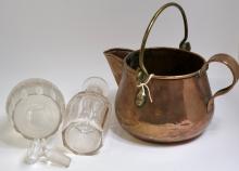 DECANTERS & COPPER POT