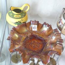 TWO ASHTRAYS, CREAMER AND BOWL