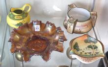 TWO ASHTRAYS, CREAMER AND BOWL
