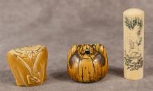 TWO IVORY NETSUKES AND WAX SEAL