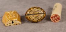 TWO IVORY NETSUKES AND WAX SEAL