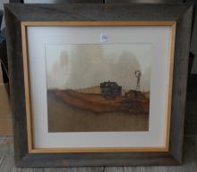 PAIR OF RUSTIC FRAMED "FARMHOUSE" PRINTS