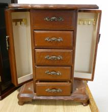 TWO JEWELLERY BOXES AND WALL CABINET