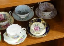 SEVEN PARAGON CUPS AND SAUCERS