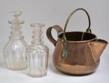 DECANTERS & COPPER POT