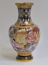 CLOISONNE VASE AND BRASS DISH