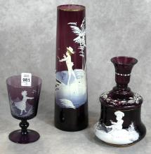 THREE PIECES OF MARY GREGORY GLASS