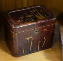 TWO TEA CADDIES AND JEWELLERY BOX